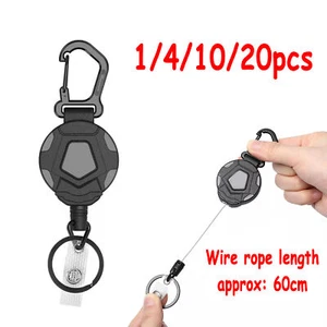 Heavy Duty Retractable Keyring Pull Ring Key Chain Clip Recoil Holder Steel Cord - Picture 1 of 11