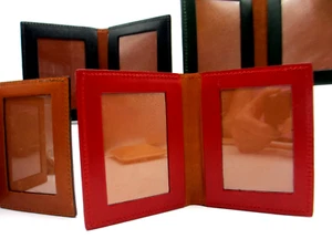 Bifold Frame MINI Holds Two 2x3" Photos Leather Graphic Image RED - Picture 1 of 13