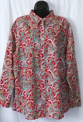 Blusa de algodón sin hierro con estampado de cachemira roja CHAPS 51 en pecho 29 en largo talla 2X EXC Foto 1 de 4