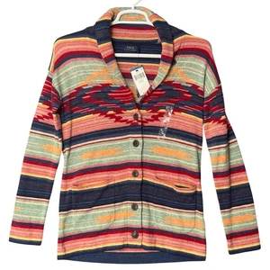 Polo Ralph Lauren Damen XS Southwestern Streifen Strickjacke Pullover Rot Indigo - Bild 1 von 8