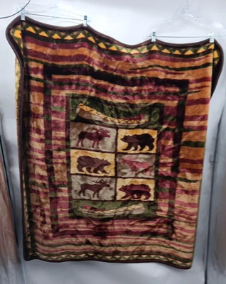 Vintage Dralon Blanket 58x75 cabin core hunting core Bear Moose - Image 1 of 4