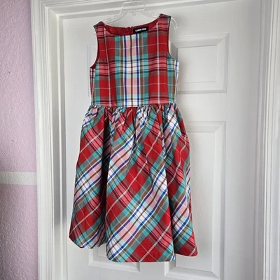Lands' End Plaid Taffeta Holiday Party Dress Girls Size 10 Pockets Tulle Lined - Image 1 of 4
