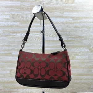 Mini bolsa de mano COACH 6094 Signature Demi bolso de hombro lona cuero rojo - Imagen 1 de 10