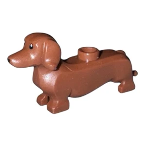 LEGO Dog Reddish Brown DACHSHUND with Black Eyes and Nose Pattern Series 19 - Picture 1 of 2