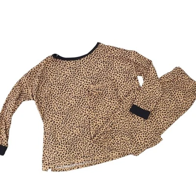 Donna Karan Ropa de Dormir Pijama Mediano Leopardo Estampado Animal Marrón Negro Invierno Foto 1 de 4