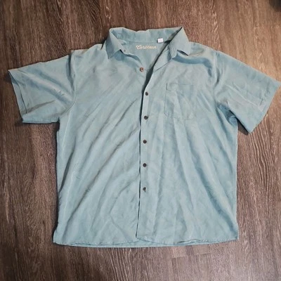 Caribbean Leaf Textured Hawaiian Camp Shirt 2XL  light Blue  - Image 1 of 4