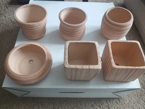 SUN-E 6 im Set 7,6 cm Keramik Holzmuster Sukkulenten Pflanztopf - Bild 1 von 16