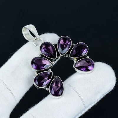 Ametista Gemma Ciondolo 925 Argento Fatto a Mano Per Anniversario Regali - Immagine 1 di 4