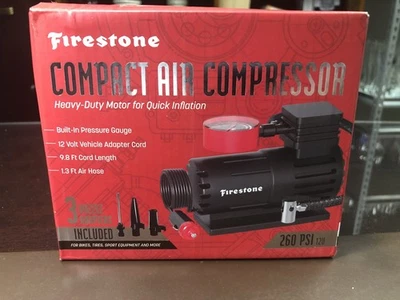 Compresor de Aire Compacto FIRESTONE 12V / 260 PSI con 3 Boquillas - Totalmente Nuevo Foto 1 de 4