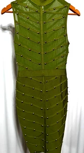 Hera Collection GREEN Bandage Body Con Compression Gold Studs Mini Dress L - Picture 1 of 7