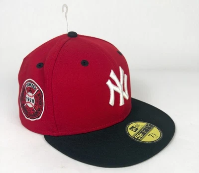 New York Yankees MLB Authentic New Era 59FIFTY Fitted Cap Hat Red Black 7 3/8 - Image 1 of 4