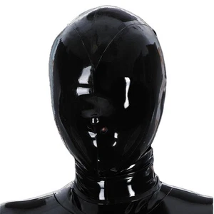 Black Latex Hood Nostril only Rubber Mask Back Zipper Fetish BDSM Outfits 0.4mm - Picture 1 of 4