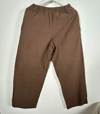 Christy Allen 女式棉质亚麻基础作物裤中号棕色休闲新款 66 美元 — 第 1/4 张图片