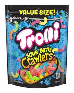 Trolli Sour Brite Crawlers Candy Sour Gummy Worms 28.8 Ounce Resealable Bag - Picture 1 of 6