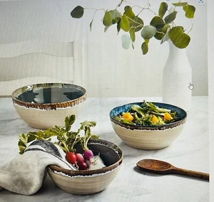 Tabletops Gallery Tuscan 3 Piece Serving Bowl Set Reactive Glaze Stoneware - Picture 1 of 3