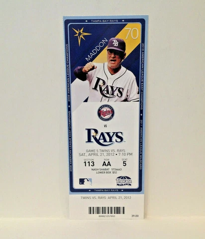 TB Rays Minnesota Twins April 21st, 2012 Season Ticket Joe Mauer 2 Hits Cover