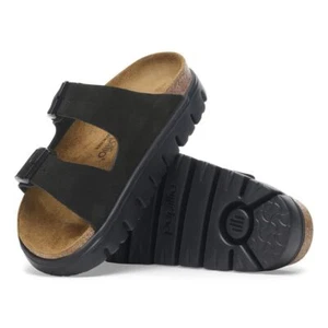 NIB Birkenstock Papillio Arizona Platform Suede Slide in Black/Black 1028403 - Picture 1 of 5