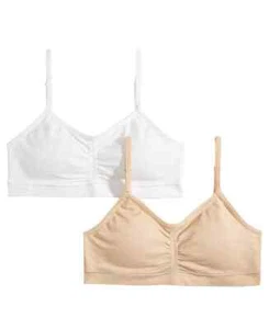 Maidenform 2-Pack Seamless Ruched Bras Little & Big Girls L Nude Buff/White - Picture 1 of 24