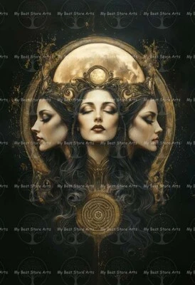 IMPRESIÓN ARTÍSTICA TRIPLE LUNA HÉCATE, Póster Bruja, Brujería Decoración Gótica Griega D781 Foto 1 de 4