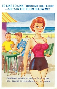 Tarjeta postal vintage de cómic que me gustaría hundirme en el piso B59 - Imagen 1 de 2