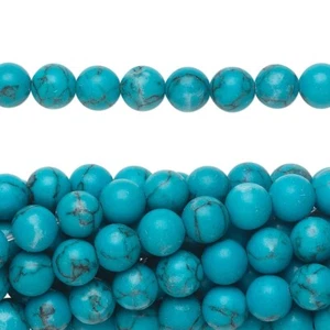 1 Strand(67) Imitation Blue Turquoise 6mm Round Beads with 0.7-0.9mm Hole - Picture 1 of 2