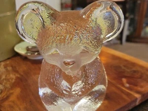 Royal Krona Koala Best Sweden Crystal Clear Glass Textured Figurine Art Glass 5" - Picture 1 of 8