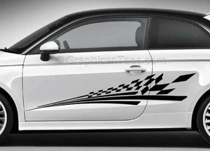 Car Body Stickers Racing Checker Flag Side Stripe Custom Graphic Decals - Picture 1 of 10
