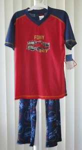 Boys Pajamas Sleepwear Short Sleeve Red Navy Firetrucks Size Large - Picture 1 of 3