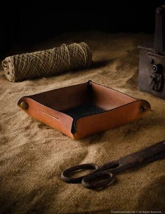 Veg Tanned Leather Valet Tray Desk Organizer Vanity Tray Leather Handcrafted - Picture 1 of 16