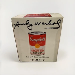 Vintage Andy Warhol Campbell’s Soup Tall Beverage Glasses Set of 4 SIGNED NIB - Picture 1 of 9