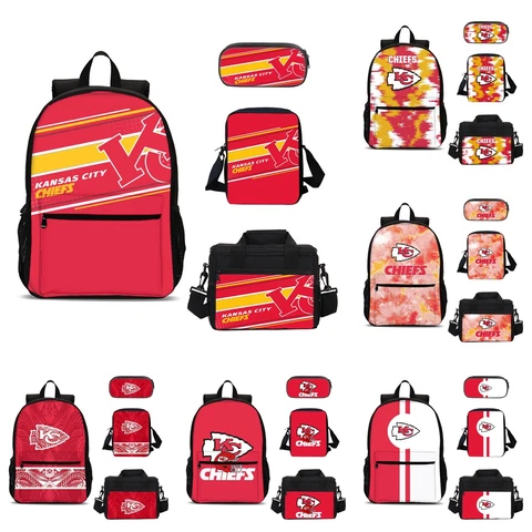 Kansas City Chiefs Backpack Set 4PCS School Bag Lunch Bag Crossbody Bag Pen Box Cover