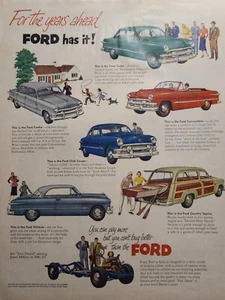 Anuncio impreso vintage años 50 Ford Fordor Tudor Club cupé Country Squire Victoria - Imagen 1 de 2