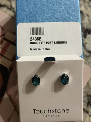 Touchstone Crystal Indicolite Post Earrings Blue NEW IN BOX - Image 1 of 4
