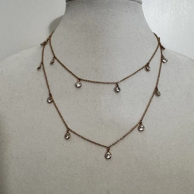 Juego de bisel Alainn tono oro rosa estación flotante cristal collar largo Foto 1 de 4