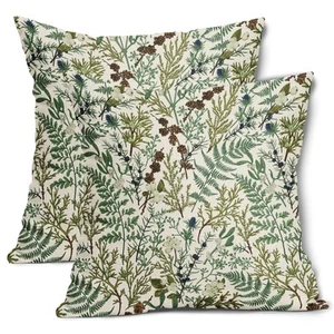 Pillow Covers 18X18 Inch Sage Green Botanical Fern Leaf Decorative Pillow Cases - Picture 1 of 7