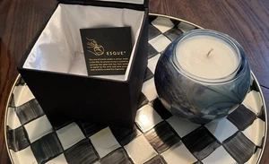 Esque Northern Lights Candle Blue Gold 4”Polished Glass Globe Satin Box Cucumber - Picture 1 of 5