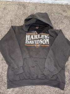 Vintage Harley Davidson Hoodie Mens Large Short Black 2000s Y2K Faded Distressed - Picture 1 of 6