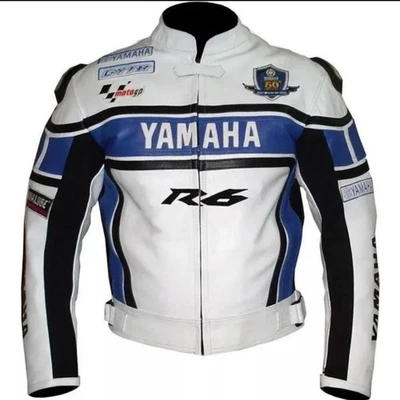 Yamaha Motorbike Racing Real Leather Motorcycle Protective Biker Jacket - Image 1 of 4