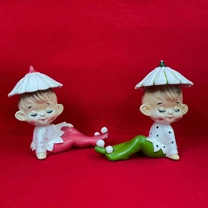 Pixie Elf Flower Girl Twin Pottery Figurine No Box New - Picture 1 of 19