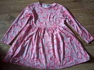 Girls Size 7 Years Pink Heart Print Long Sleeved Dress - Picture 1 of 4