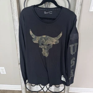 Under Armour Project Rock Brahma Bull USA Long Sleeve Black Shirt Size XL - Picture 1 of 7