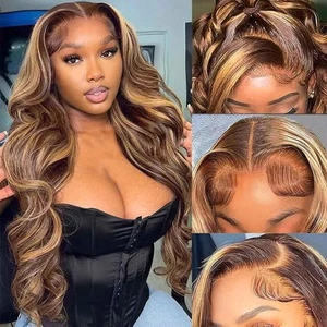 Highlight Ombre Lace Front Wig Human Hair HoneyBlonde 13x6 HD Body Wave Lace ... - Picture 1 of 5