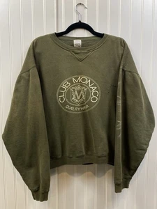 Vintage 90s Club Monaco Heritage Crest Crewneck Cropped Boxy Medium Faded Olive - Picture 1 of 6