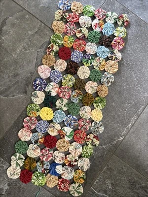 Handmade Yo-Yo Pinwheel Fabric Table Runner Farmhouse - Image 1 of 4