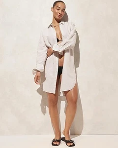 J Crew Womens Relaxed Fit Beach Shirt Sz Small Sheer Flax Linen Cotton Blend - Picture 1 of 4