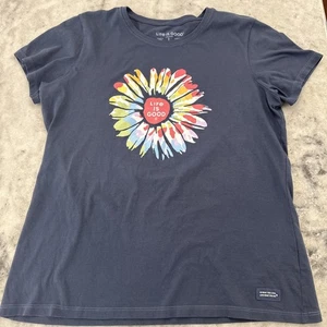 Women's Life Is Good Sz M Crushers Crew Neck T Shirt Colorful Daisy - Picture 1 of 9