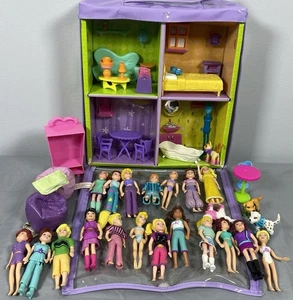 Polly Pocket Trendy Townhouse Lot Dolls Outfits Furniture Accessories Pets 40pcs - Picture 1 of 6