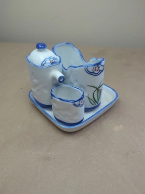 Juego de servidor de condimentos de porcelana azul blanco servilleta salsa coreana bandeja palillo de dientes Foto 1 de 4
