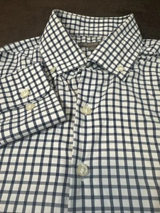 Peter Millar Summer Comfort Shirt Men’s Large Blue White Gingham Long Sleeve - Picture 1 of 13