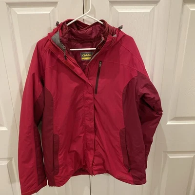 Cabelas Winter Jacket Men XL Red Zip Out Lining Primaloft Hooded Warm - Image 1 of 4